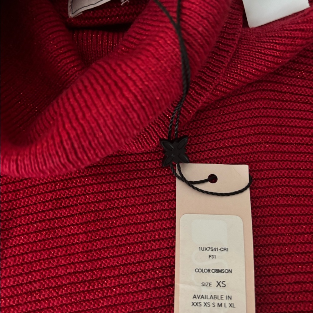 BCBGeneration Women's Red crop Turtleneck Sweater with slit on shoulder xs nwt - Picture 5 of 6